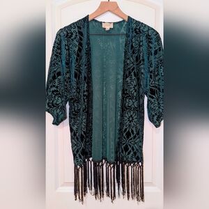 LA Hearts Flowy Open Top Coverup One Size Dark Green Flower Velvet Pattern